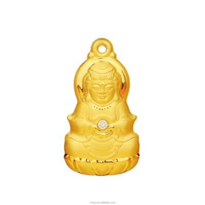 China CLASSIC Wholesale 999 Pure Gold 3D Hardwork Gold Double Sided Guanyin Pendant Jewelry for sale