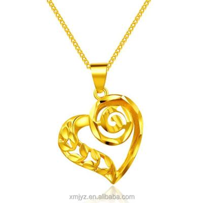 China Women Cute Brass Gold Plated Thick Peach Necklace Sand Gold Love Peach Heart Shaped Hollow Pendant for sale