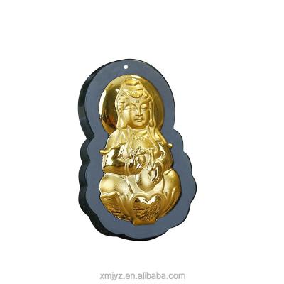 China CLASSIC Jade Inlaid With Gold 4D Gold Inlaid Pendant Jade Hetian Jade Guanyin Laughing Hetian Black Buddha for sale