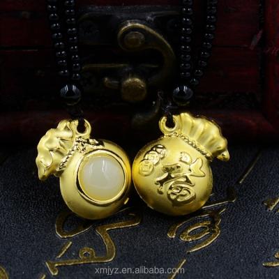 China CLASSIC 24K gold inlaid with Jade Double-Sided Gold Old Lucky pendant bag factory direct sales for sale