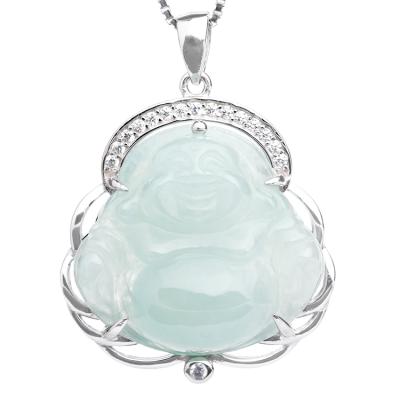 China CLASSIC Silver Buddha Jade Pendant + box Emerald Necklace Jewelry from certificate 925 for sale