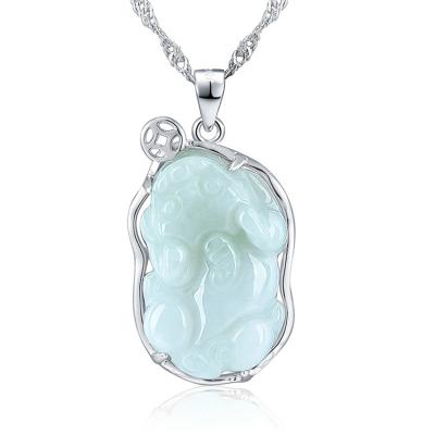 China CLASSIC Jade Pixiu Pendant S925 Silver Inlaid Silver Inlaid Lucky Beast Money Pixiu Necklace Couples Jade Pendant Gift for sale