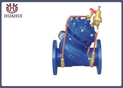 China Y Type Water Pressure Reducing Valve With Gauge Brass Pilot DN80 Blue Color for sale