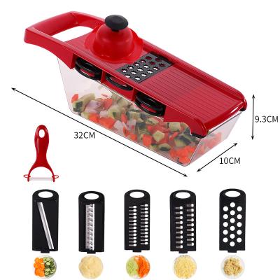 China Red Multifunctional Multi-function Vegetable Multi-Blade Manual Vegetable Cutter Cleaver Grater Vegetable Cutter for sale