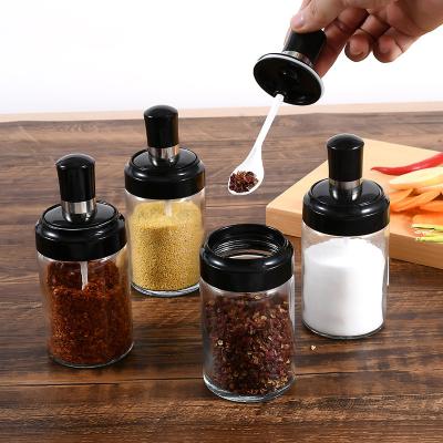 China Kitchen Spice Salt Shaker Glass Bottle Seasoning Jar Oil Jar Spoon Lid Seasoning Box Set Spice Jar Salt Check Bottle for sale