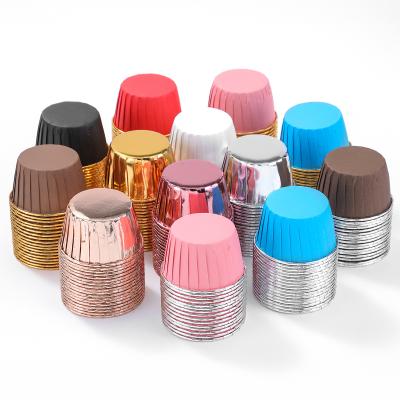 China Disposable Double-Sided Aluminum Baking Cup Bun Cup Cake Cup Colorful Gold High Temperature Resistant Cup for sale