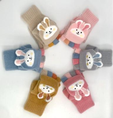 China Factory Directly Selling Half Fingers With Cap Warm Gloves,Wholesale Children Winter Rabbit Jacquard Gloves Cute Low Price Gloves for sale