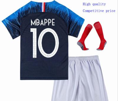 China Sets Wholesale France Blue 2018 Kids Soccer Jersey Custom Kids Full Soccer Team Kits for sale