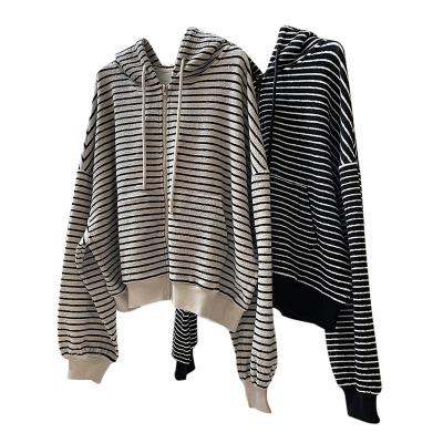 China New Korean casual anti-pilling sports early drop style striped zipper cardigan loose thin top hoodie women for sale