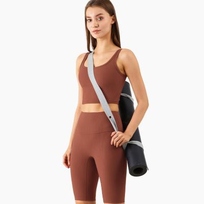 China 2021 Ribbed Woman Breathable Tank Top Set High Quality Knee Gaiters Seamless Yoga Suit for sale