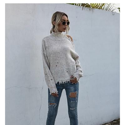 China Wholesale Breathable Turtle Neck Off The Shoulder Chunky Loose Ladies Pullover Warm Knit Winter Women Sweaters for sale