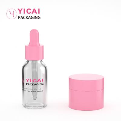 China Personal Care Promotional Fancy Design Empty Essential Oil Dropper Bottles And Cream Cosmetic Glass Jars Set With Printed Logo for sale