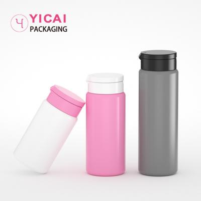 China Custom Logo Printed Eco-Friendly Refillable 50g 100g 150g 200g Personal Care PE Material Powder Bottles With Fin Caps for sale