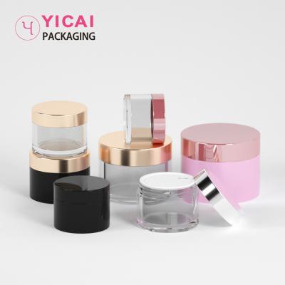 China Custom Logo Empty Clear Cream Jars 5g 10g 15g 20g 30g 40g 50g 60g 80g 100g 150g 200g 240g 350g Personal Care PETG Jars With Colored Caps for sale