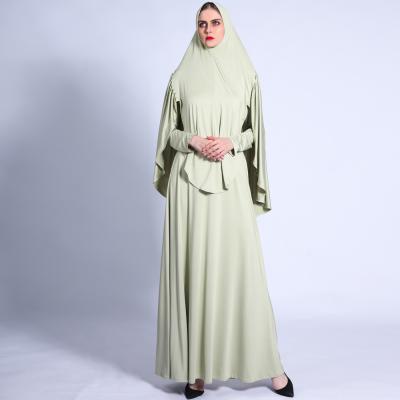 China Modest Muslimah Styling Hot selling green color abaya dress abaya along round micro collar muslim khimar women for sale