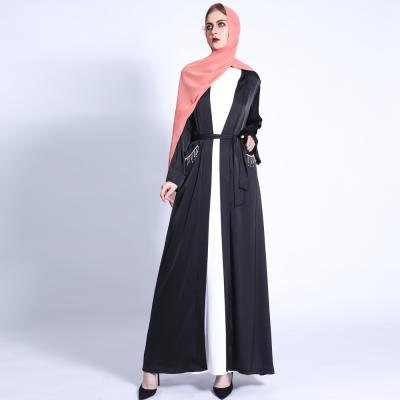 China Matte modern islamic clothing muslim pocket kimino robes front wide open abaya with belt for sale