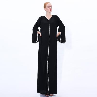 China Ruffles trim from center front top down to bottom high quality polyester material with beads dresses girls abaya dubai muslim women abaya for sale