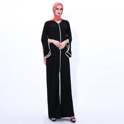 China Ruffles trim from center front top down to bottom Dubai women abaya fashion women dress with beads dresses Muslim girls abaya dress for sale