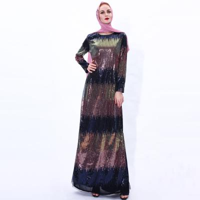 China 2020 New Arrivals Islamic Gradient Sequins Kaftan Dress Daily Casual Formal Muslim Women Dress Abaya for sale