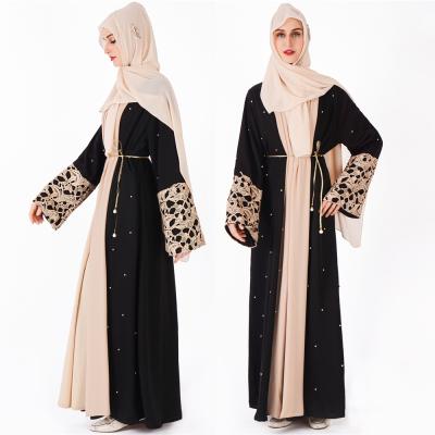 China Latest design beautiful nida wholesale modest black dubai fabric open abaya for islamic women for sale