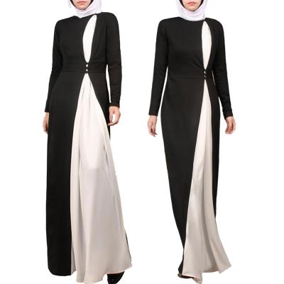 China 2019 new style color matching pattern abaya new breathable black and white muslim girl dress in dubai for sale