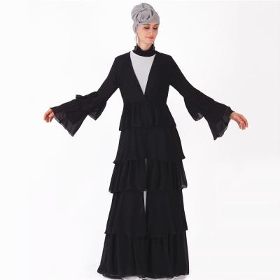 China simple designs fashion chiffon fabric front open abaya black burka muslim women long dress S.M.L.XL.2XL for sale