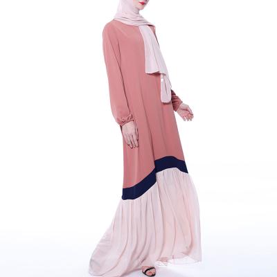 China New fashion contrast mixed color elegant long sleeves fashion women islamic clothing abaya chiffon dress for sale