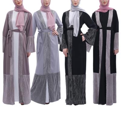 China Fashion Color Matching Luxury Abaya Latest Designs Loose Kimono Muslim Women Plain Open Abaya With Belt for sale