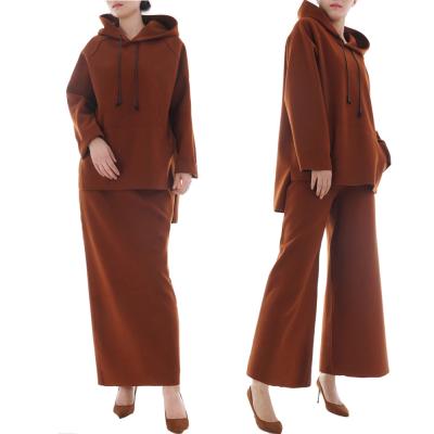 China Autumn And Winter Modest Wholesale Islamic Clothing Two Sets Coat Hoodie Wool Abaya for sale