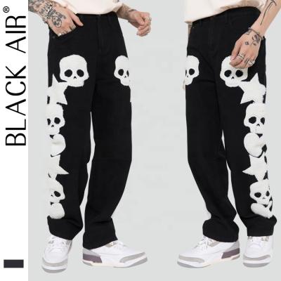 China Viable American Street Popular Logo Towel Embroidered Hip Hop High Street Men's Straight Unisex Jeans Pants for sale