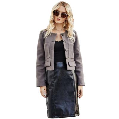 China Anti-wrinkle factory direct sale long sleeve button jacket tops around the neck small jacket light temperament mature jacket for sale