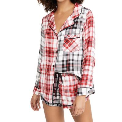 China Vintage Plus Size Clothes Women Pajamas Woven Patchwork Checked Fashion Pajamas Suit for sale