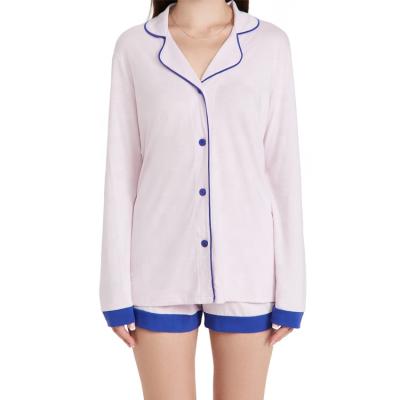 China Breathable Long Sleeve Top Shorts Pajama Set Casual Soft 100% Cotton Women 2 Piece Set Sleepwear for sale