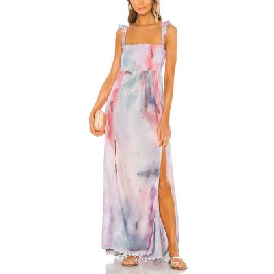 China Maxi Slip Dress Fashion Plus Size Anti-Static Dye Tie Sleeveless Side Split Casual Women Maxi Dress for sale