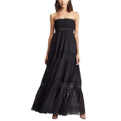 China Anti-Static Off The Shoulder Women Maxi Dress OEM Strapless Black Plus Size Lace Casual Maxi Dress for sale