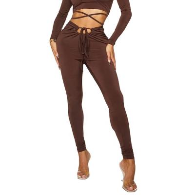 China Solid Color Front Detail Leggings For Women Ruched Anti-Wrinkle Stealth Casual Nylon Gaiters for sale