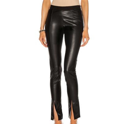 China Anti-wrinkle custom plus size leather pants women fashion elastic waist plus size leather pants for sale