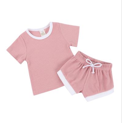 China Comfy Baby Clothes OEM Plain Dyed Boutique Organic Cotton Pajamas Ribbed Baby Shorts And Pants Clothing Set for sale