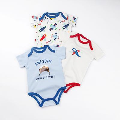 China Cozy Baby Clothes Wholesale Newborn Baby Clothes 3pcs Custom Printed Baby To Wear Short Sleeve Baby Bodysuit Set for sale