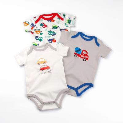 China Cozy Baby Clothes Organic Cotton Newborn Baby Clothes 3 Pack Custom Printed Baby To Wear Short Sleeve Baby Bodysuit for sale