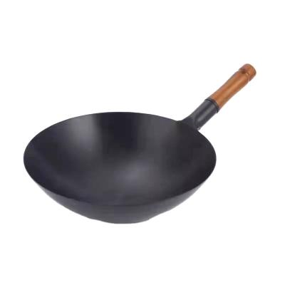 China 30/32/34/36cm Carbon Steel Pre Seasoned Wok Stocked Chinese Wok Pan With Nitriding Process for sale