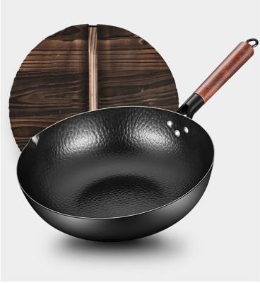 China Large No--Gas Coating Wok Iron Cookware Sustainable Non-Stick Chinese Traditional Carbon Steel Wok 1.5mm Chinese Wok Range for sale