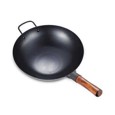 China 30/32/34/36cm Carbon Steel Pre Seasoned Wok Stocked Chinese Wok Pan With Nitriding Process for sale