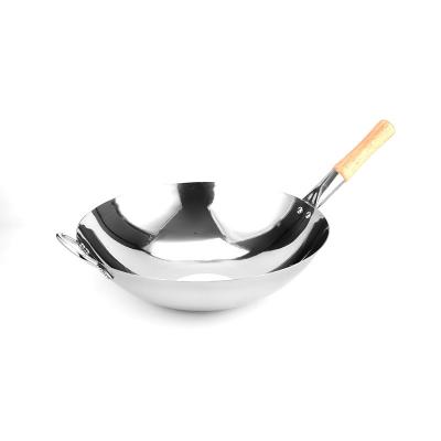 China No Coating Mirror Finish Wood Handle Carbon Stainless Steel Steamer Wok Pan for sale