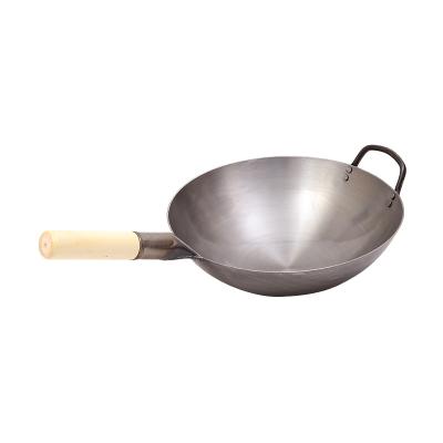 China Sustainable Competitive Chinese Iron 15inch Wok Pans With SS Handle For Commercial for sale