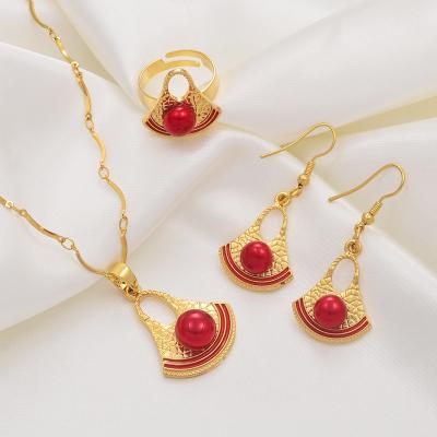 China TRENDY Papua New Guinea Bilum Pearl Jewelry Set With Necklace Earrings Ring Women Girl Ethnic png #213506 for sale