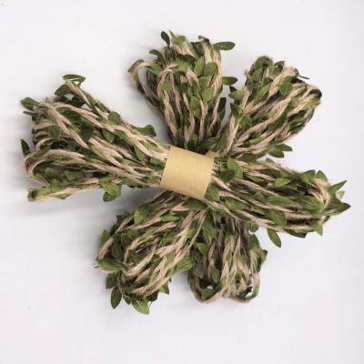 China Natural hemp ropeTwine Garden Jute Twine10 Meters Jute Twine Ribbon/Strong Durable Bar With Artificial Green Leaves For Wednesday for sale