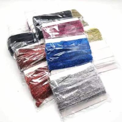 China Wholesale Shine Stretchable Glitter Recyled Color Ribbons Elastic Elastic lic Tape Elastic Glitter Polyester Flexible Tape for sale