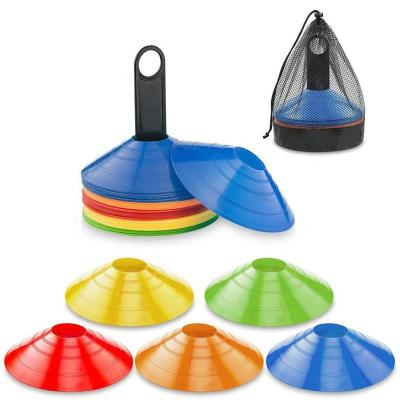 China Wholesale 50pcs Sport Football Soccer Scorer Disc Cone Soft Agility Training Cones With Holder& Mesh Bag for sale