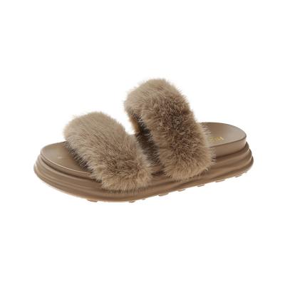 China Women's Faux Fur Toe House Shoes Indoor Outdoor Soft Furry Comfortable Open Faux Fur Warm Comfortable Slip On Slipper Breathable for sale